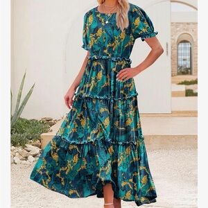 Boho Floral Green Maxi Dress